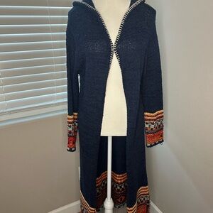 Navy Hooded Sweater with Tribal Accents